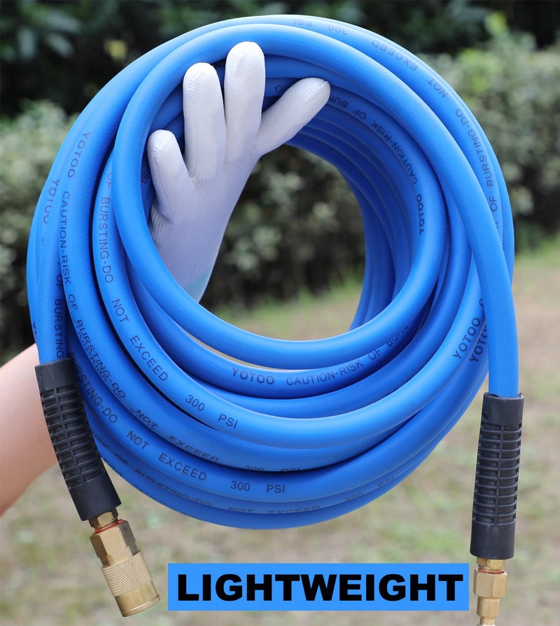 YOTOO Air Hose 3/8 in x 50 ft, Heavy Duty Hybrid Air Compressor Hose, Flexible, Lightweight, Kink Resistant with 1/4" Industrial Quick Coupler Fittings, Bend Restrictors, Blue - Image 4